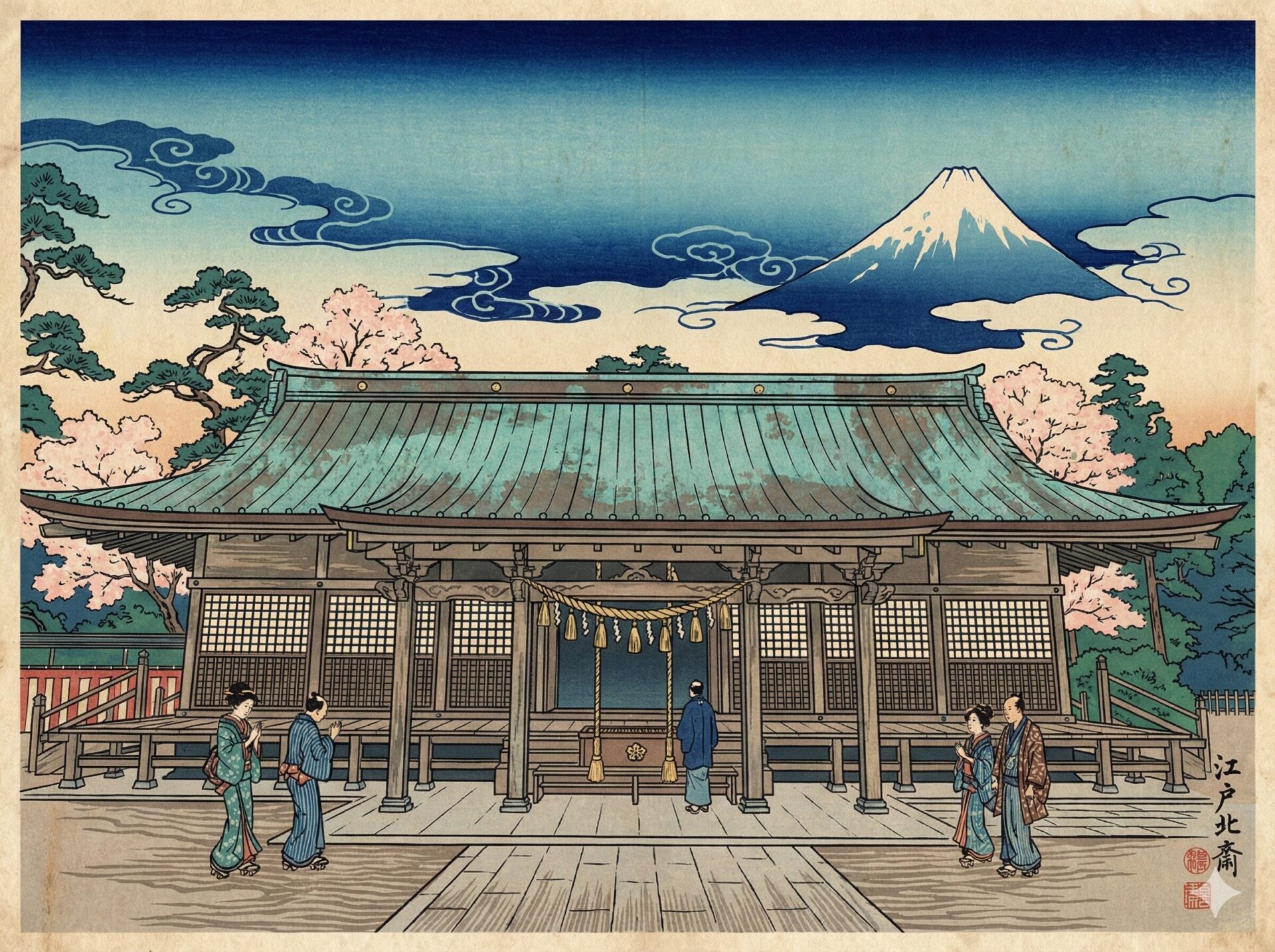 AIが描く久喜。葛飾北斎の画家視点で見ると、街はこんなに美しい